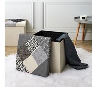 HOME DECO FACTORY - HD7491 - Coffre Pouf Pliable Patchwork Gris Mobilier Assise Coffre Banc Pliable Entree Salon Chambre Salle à Manger