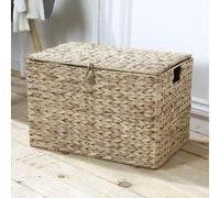 Casâme Coffre de Rangement - avec Couvercle et Poignées - en Jacinthe d'eau - Fibres Naturelles - Malle de Rangement - Style Nature - Beige - L50 x P35 x H34 cm