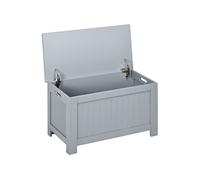 HomCom Coffre de rangement 81×40×46 cm bois couvercle rabattable charnières de sécurité gris