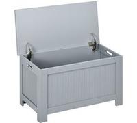 HomCom Coffre de rangement 81×40×46 cm bois couvercle rabattable charnières de sécurité gris