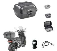 Coffre monoloc+plaque+filet+dossier+sac WP Voyage/salle de sport Givi pour 2 casques intégrés ou jet 45 l pour moto avec porte-bagages compatible P-Iaggio V-ESPA 125 PK CA