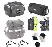 Coffre monoloc+plaque+filet+dossier+sac WP Voyage/salle de sport Givi pour 2 casques intégrés ou jet 45 l pour moto avec porte-bagages compatible avec Derbi DFW 50 arrière