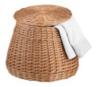 Coffre,Pouf de Rangement, Panier Rond avec Couvercle en Osier Naturel
