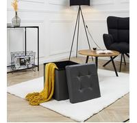 Generique Pouf coffre de rangement HD3401 – Simili cuir capitonné gris pliable 38×38×38 cm