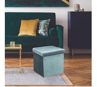 HOME DECO FACTORY – Coffre pouf pliable Giulia – Velours côtelé, 38x38x38 cm, Bleu canard