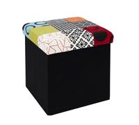 HOME DECO FACTORY - Hd6506 - Coffre Pouf Pliable, Dimensions. 38x38x38cm - Hauteur d'assise : 38cm - Test Assise 110Kg, Patchwork, Rangement Assise 2en1