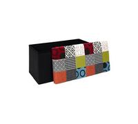 JARDIN DECO Banc coffre pliable avec couvercle patchwork multicolore – Noir – 76 x 38 x 38 cm
