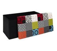 JARDIN DECO Banc coffre pliable avec couvercle patchwork multicolore – Noir – 76 x 38 x 38 cm