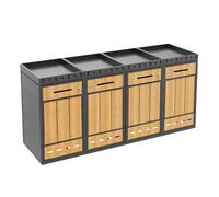 Coffre pour poubelles avec jardinière intégrée, pour 4 poubelles, accès frontal avec serrure et poignée, 264x80x124 cm, Gris+Couleur naturelle