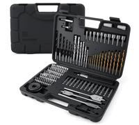 Coffret 111 pcs forets et embouts pour bois, métal et maçonnerie, avec mèches plates, scies-cloches, douilles et porte-embouts, compatible perceuses Bosch et autres