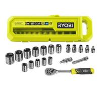 Coffret 16 douilles et accessoires RYOBI - Clé 90 dents - RHRS20PC