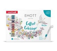 uni-ball EMOTT - Coffret coloriage relaxant - 16 feutres + carnet A5 - Pointe fine blanche 0,4mm