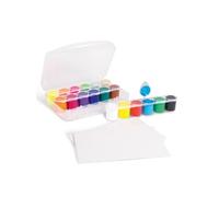 Morocolor PRIMO, jeu de couleurs acryliques en pots 18 peintures acryliques à peindre (12 normales, 4 fluorescentes, or, argent) 25ml + 2 cartes en toile couleurs acryliques permanentes Made in Italy