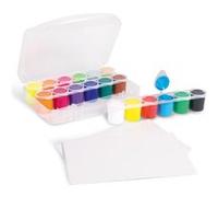 Morocolor PRIMO, jeu de couleurs acryliques en pots 18 peintures acryliques à peindre (12 normales, 4 fluorescentes, or, argent) 25ml + 2 cartes en toile couleurs acryliques permanentes Made in Italy