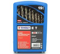 Tivoly Forets métaux HSS taillés meulés jeu de 19 Ø 1 à 10 mm par 0,5 mm pointe en croix