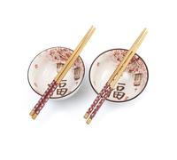 COFFRET 2 BOLS à RIZ - IDEOGRAMME BONHEUR - Design Asiatique Fleurs de Cerisier