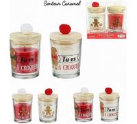 COFFRET 2 BOUGIES DE NOEL POMPON PARFUMEE CARAMEL 7X5 CM CADEAU DECORATION DE FETE
