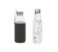Coffret 2 Bouteilles 50cl Isotherme Terrazzo et Verre avec Pochon - KOMPIL - ALTOBUY Blanc G