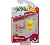 Coffret 2 figurines pokemon pikachu et capumain - figurine de combat - pour pokemon jaune et mauve - set jouet garçon + 1 carte animaux Jaune