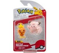 Coffret 2 figurines pokemon poussifeu + mélofée - figurine de combat orange et rose - set jouet garcon et 1 carte animaux
