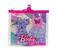 Coffret 2 Habits pour Barbie : Robe Papillon + Short avec Top Rose et Chaussure - Tenue de Ville - Set vêtement poupée avec 1 Carte Animal