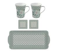 COFFRET 2 MUGS 36CL EN PORCELAIBE + PLATEAU MELAMINE 39x17CM GREEN