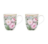 Coffret 2 Mugs - EASY LIFE - Roses In Bloom - Porcelaine Fine - 35 cl - Lavable au Lave-Vaisselle