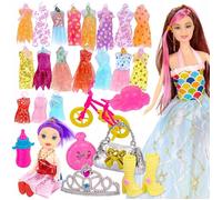 Coffret 2 poupées avec tenues et accessoires (28 cm + 10 cm) - vêtements, sac, chaussures, vélo (KP8410)
