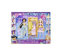 Coffret 2 Poupées Mannequin 30 Cm : Jasmine + Raiponce + Dressing + 22 Accessoires - Set Poupée + 1 Carte