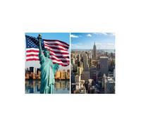Coffret 2 Puzzles Adulte Ville de New-York Amerique - 500 Pieces - Set Puzzle Collection Monument Etat-Unis + 1 Carte Animal