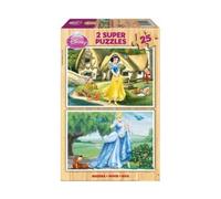Coffret 2 Puzzles en Bois Enfant : 25 Pieces - Blanche Neige et Les 7 Nains dans la Foret - Cendrillon et Chien pataud - Dessin animé + 1 Carte Tigre