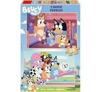 Coffret 2 puzzles en bois enfant 25 pieces - famille et amis de bluey - set puzzle chien + 1 carte offerte
