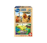 Coffret 2 Puzzles En Bois Enfant : 50 Pieces - Roi lion : Simba Nala Timon Pumbaa - Livre De la Jungle Baloo
