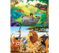 Coffret 2 puzzles en bois enfant : 50 pieces - roi lion : simba nala timon pumbaa - livre de la jungle baloo mowgli bagheera shere khan - educa disney