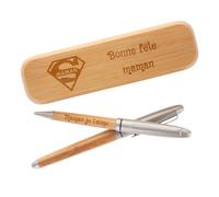 Coffret 2 stylos en bois personnalisé gravé - Gravure texte sur le coffret -Stylo bille et stylo roller - Idée cadeau personnalisé pour le bureau