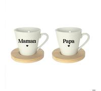 Coffret Duo Maman Papa - Tasses à Café & Sous-Tasses Bambou