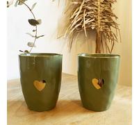 Coffret 2 tasses en faïence kaki et