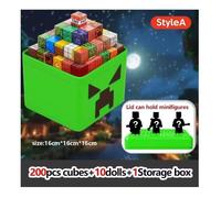 Coffret 200 cubes magnétiques mini personnages + boîte rangement - Jeu de construction inspiré de l’univers Minecraft