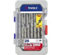 Coffret 26 pièces TIVOLY - 25 forets métaux HSS taillés meulés pointe en croix Ø 2 à 13mm + 1 fraise à noyer HSS Ø 16,5mm - 11452070002
