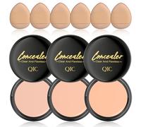 Coffret 3 Correcteurs EnMart, Correcteur Longue Tenue, Fond de Teint Crème Fini Naturel, pour Peau Mature, Maquillage Cache-Tatouage, avec 6 Houppettes