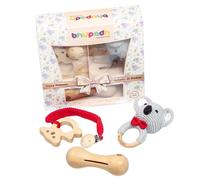 Coffret 3 hochets coton bois naturel