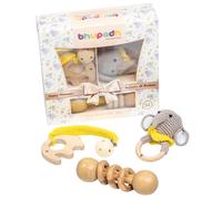 Coffret 3 hochets coton bois naturel