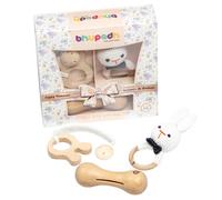 Coffret 3 hochets coton bois naturel