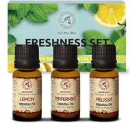 Coffret 3 Huiles Essentielles Fraîcheur - 3x10ml - 30ml - Menthe Poivrée - Citron - Mélisse - Ensemble Cadeau - Kit Huiles Aromathérapie Pour Le Diffuseurs - Coffret Cadeau