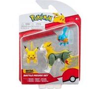 Coffret 3 pokemon pikachu - gobou et fulgudug de combat - set figurine pokemon jaune et bleu et 1 carte tigre - jouet garçon