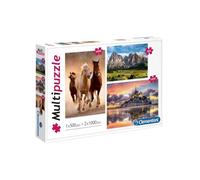 Coffret 3 puzzles : Montagne La Chaine Des Alpes 500 Pieces + Mont Saint-Michel - Chevaux Brun Et Blanc Au Galop