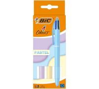 BIC Stylos bille 4 Couleurs Pastel – Rétractables, rechargeables, pointe moyenne 1 mm – Lot de 3