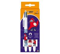 Coffret 3 Stylos Bille Bic 4 Couleurs Phryge Jo De Paris Pointe Moyenne