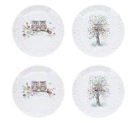 Coffret 4 assiettes dessert portofilio couple chouettes assortis - kiub