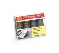 Coffret 4 bobines de fil à coudre métallisé Gütermann Sparkly 100 m Argent et or